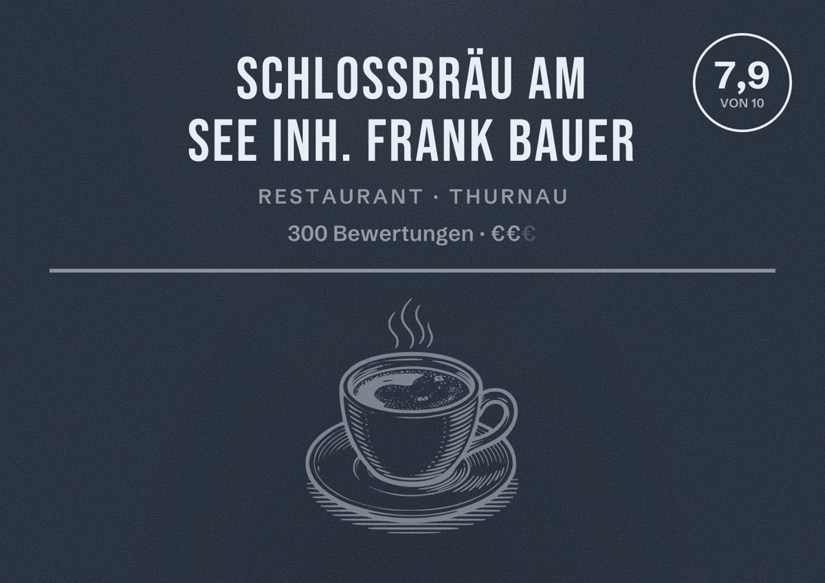 Illustriertes Poster von Schlossbräu am See Inh. Frank Bauer, Restaurant in Thurnau: Bewertung 7,9 von 10 aus 300 Bewertungen, Preisniveau €€