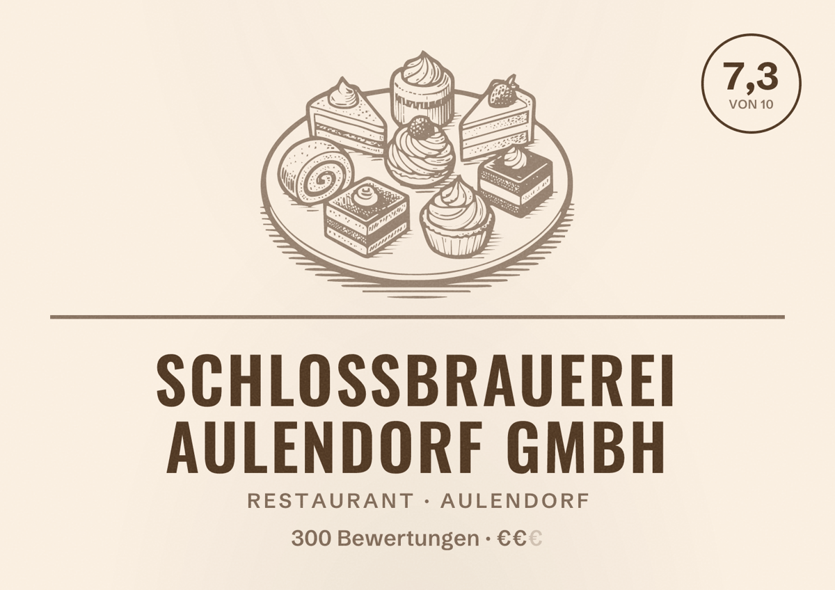 Illustriertes Poster von Schlossbrauerei Aulendorf GmbH, Restaurant in Aulendorf: Bewertung 7,3 von 10 aus 300 Bewertungen, Preisniveau €€