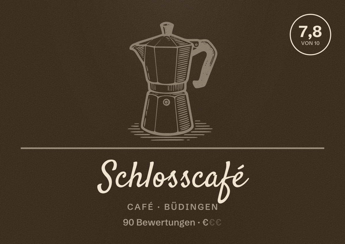 Illustriertes Poster von Schlosscafé, Café in Büdingen: Bewertung 7,8 von 10 aus 90 Bewertungen, Preisniveau €