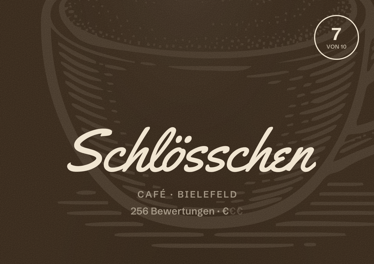 Illustriertes Poster von Schlösschen, Café in Bielefeld: Bewertung 7 von 10 aus 256 Bewertungen, Preisniveau €