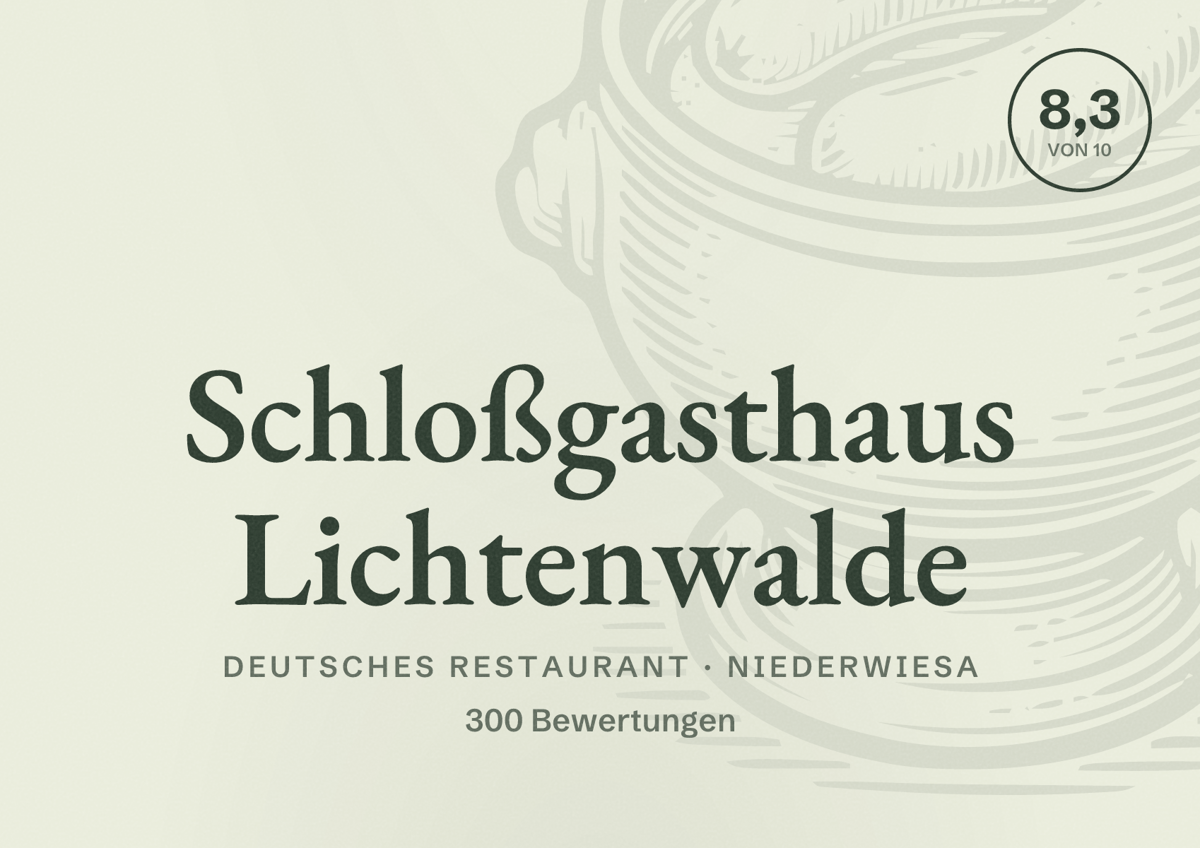 Illustriertes Poster von Schloßgasthaus Lichtenwalde, Deutsches Restaurant in Niederwiesa: Bewertung 8,3 von 10 aus 300 Bewertungen