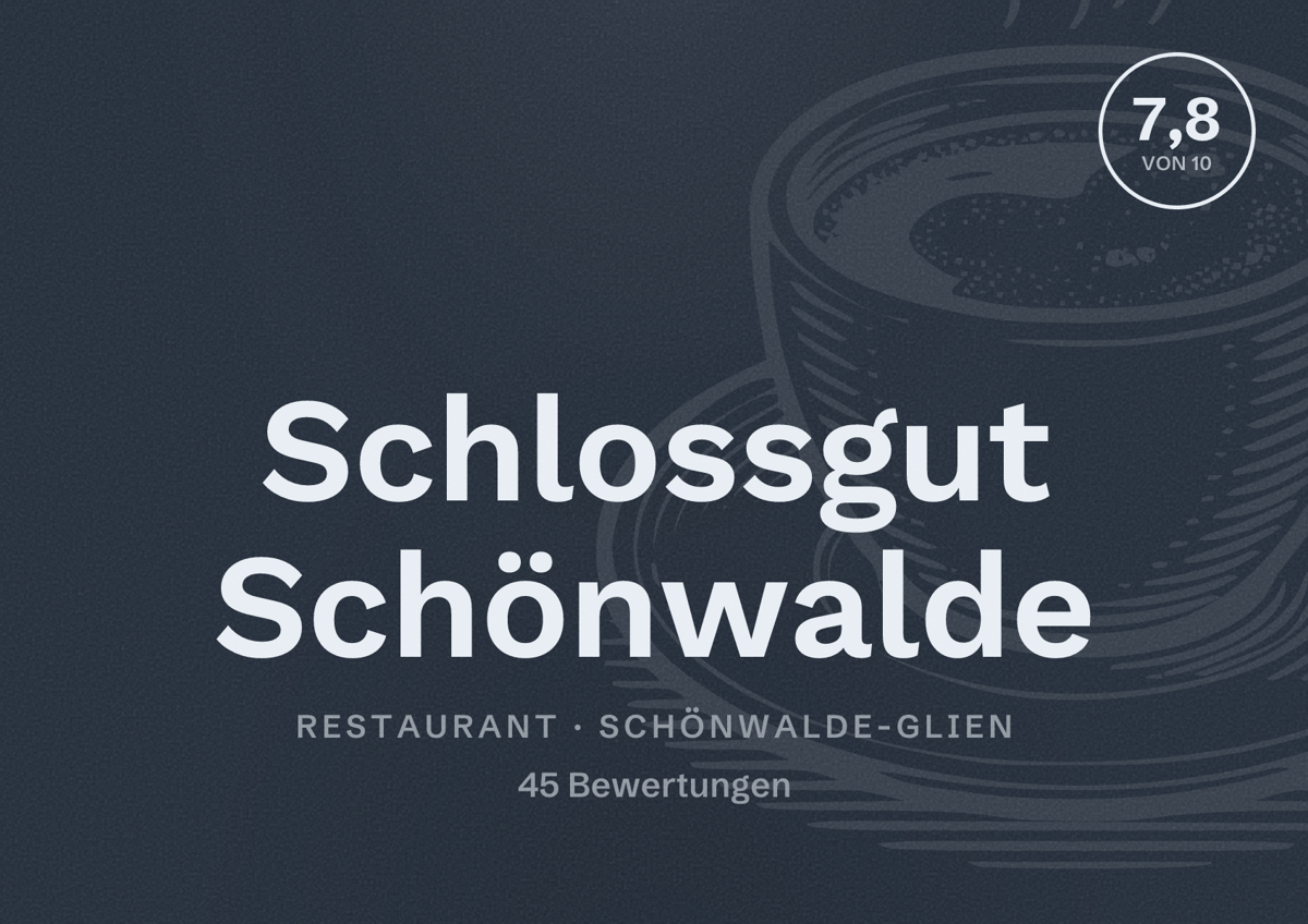Illustriertes Poster von Schlossgut Schönwalde, Restaurant in Schönwalde-Glien: Bewertung 7,8 von 10 aus 45 Bewertungen