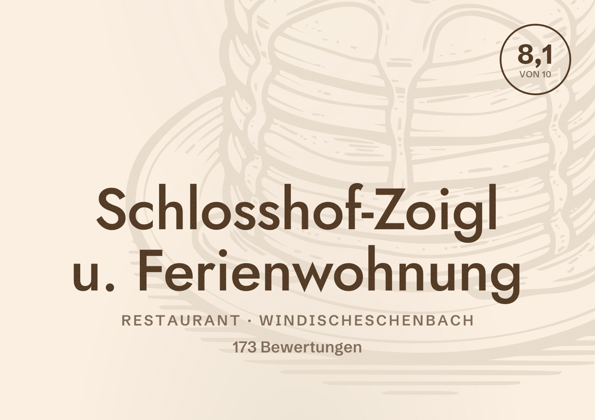 Illustriertes Poster von Schlosshof-Zoigl u. Ferienwohnung, Restaurant in Windischeschenbach: Bewertung 8,1 von 10 aus 173 Bewertungen
