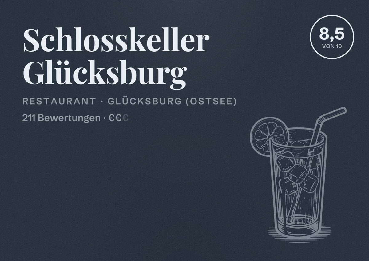 Illustriertes Poster von Schlosskeller Glücksburg, Restaurant in Glücksburg (Ostsee): Bewertung 8,5 von 10 aus 211 Bewertungen, Preisniveau €€