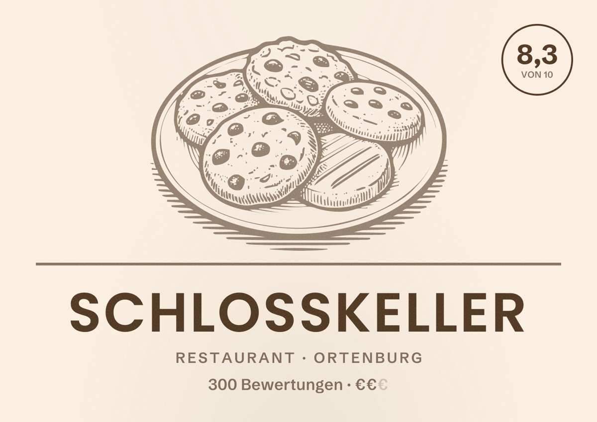 Illustriertes Poster von Schlosskeller, Restaurant in Ortenburg: Bewertung 8,3 von 10 aus 300 Bewertungen, Preisniveau €€