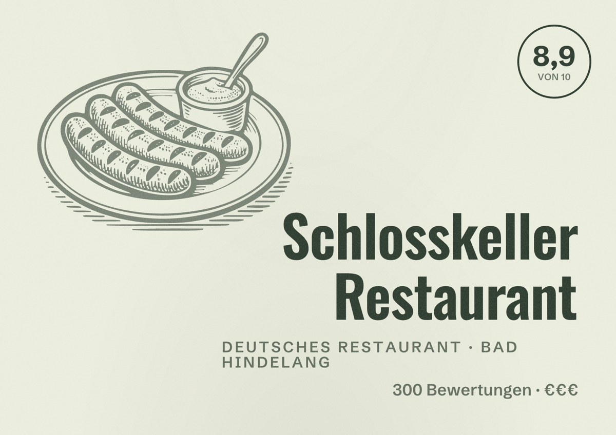 Illustriertes Poster von Schlosskeller Restaurant, Deutsches Restaurant in Bad Hindelang: Bewertung 8,9 von 10 aus 300 Bewertungen, Preisniveau €€€