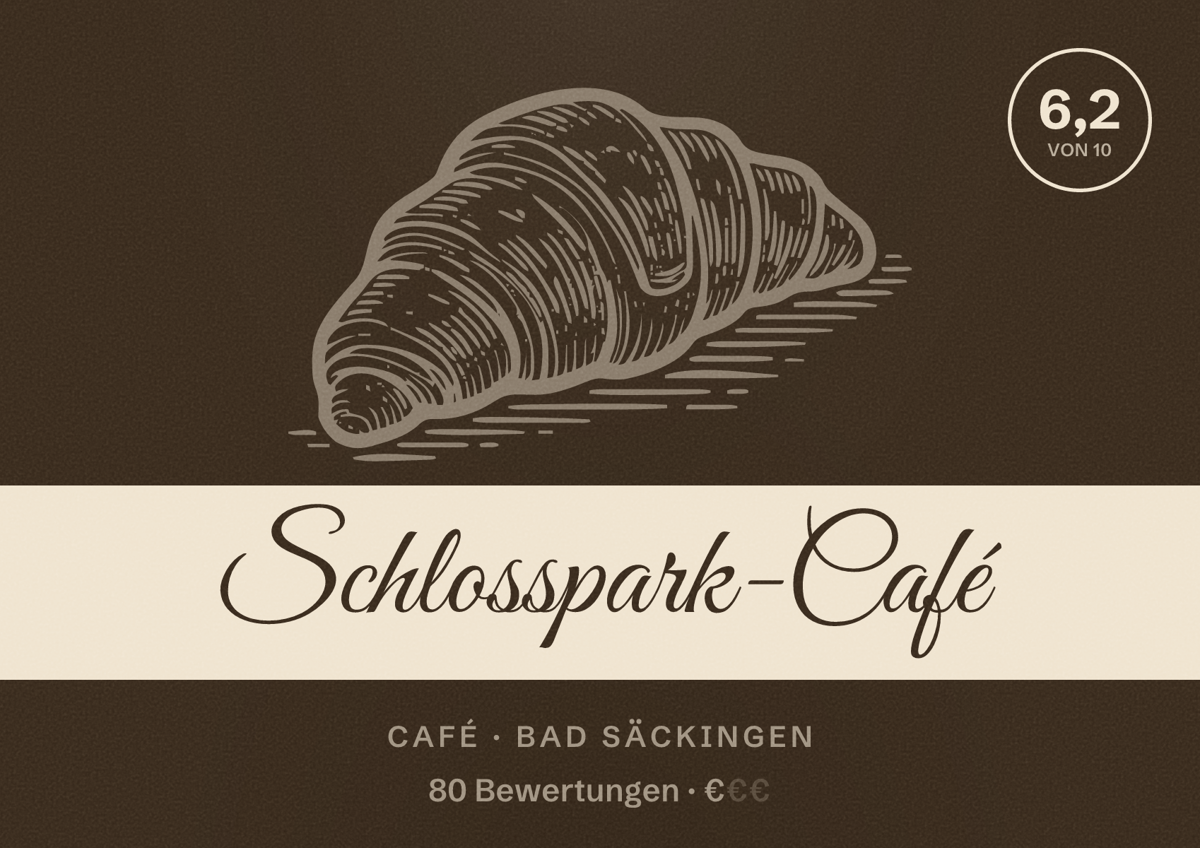 Illustriertes Poster von Schlosspark-Café, Café in Bad Säckingen: Bewertung 6,2 von 10 aus 80 Bewertungen, Preisniveau €