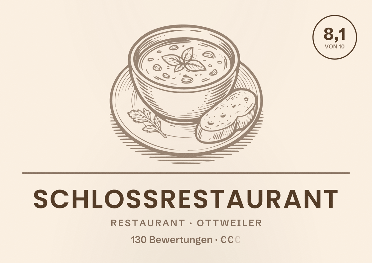 Illustriertes Poster von Schlossrestaurant, Restaurant in Ottweiler: Bewertung 8,1 von 10 aus 130 Bewertungen, Preisniveau €€