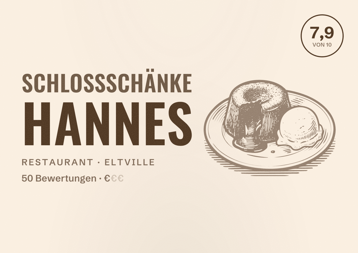 Illustriertes Poster von Schlossschänke Hannes, Restaurant in Eltville: Bewertung 7,9 von 10 aus 50 Bewertungen, Preisniveau €