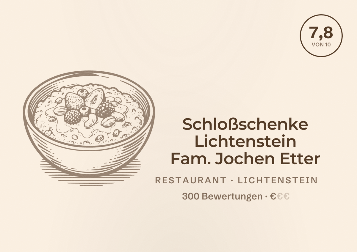 Illustriertes Poster von Schloßschenke Lichtenstein Fam. Jochen Etter, Restaurant in Lichtenstein: Bewertung 7,8 von 10 aus 300 Bewertungen, Preisniveau €