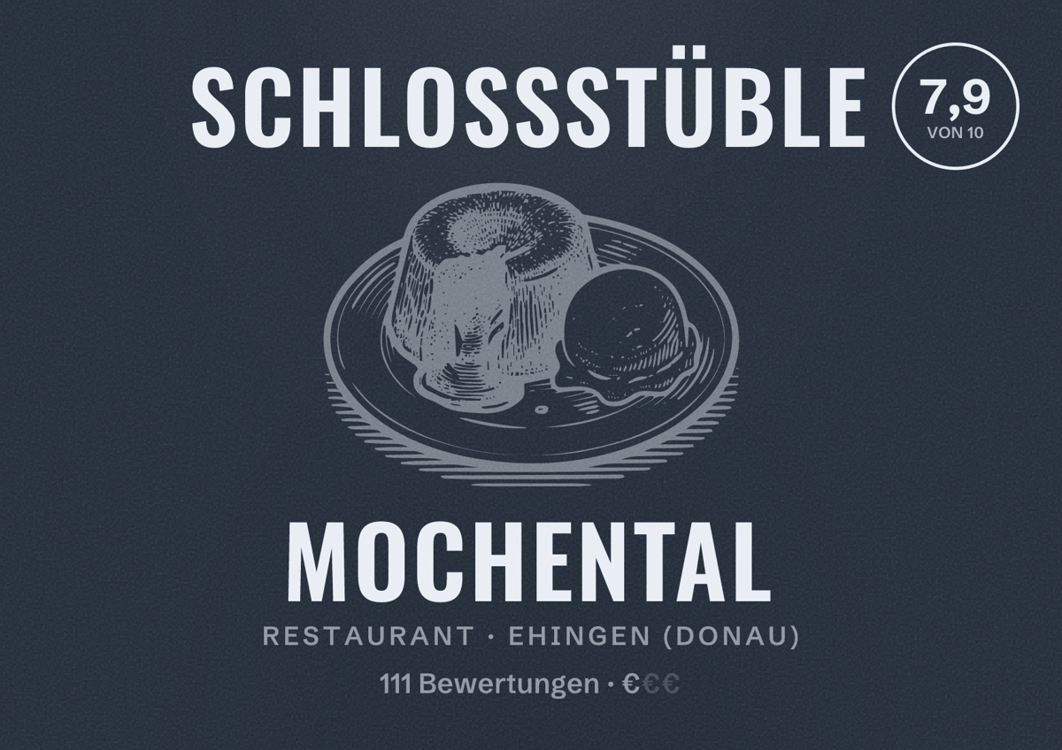 Illustriertes Poster von Schloßstüble Mochental, Restaurant in Ehingen (Donau): Bewertung 7,9 von 10 aus 111 Bewertungen, Preisniveau €