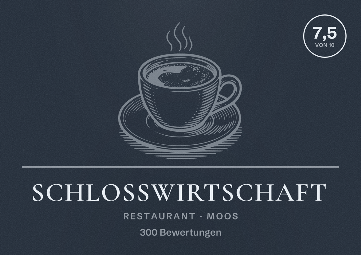 Illustriertes Poster von Schlosswirtschaft, Restaurant in Moos: Bewertung 7,5 von 10 aus 300 Bewertungen