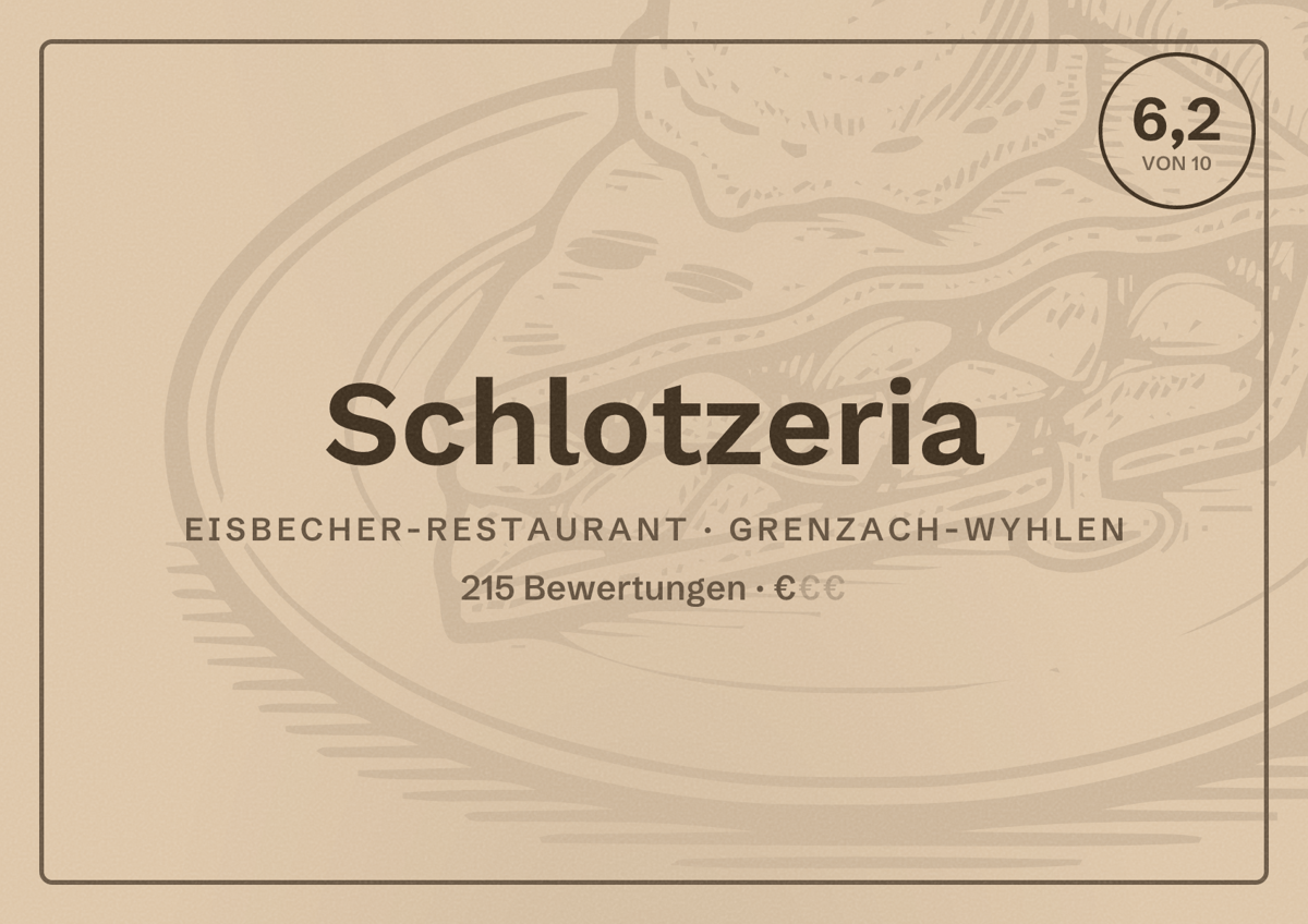Illustriertes Poster von Schlotzeria, Eisbecher-Restaurant in Grenzach-Wyhlen: Bewertung 6,2 von 10 aus 215 Bewertungen, Preisniveau €