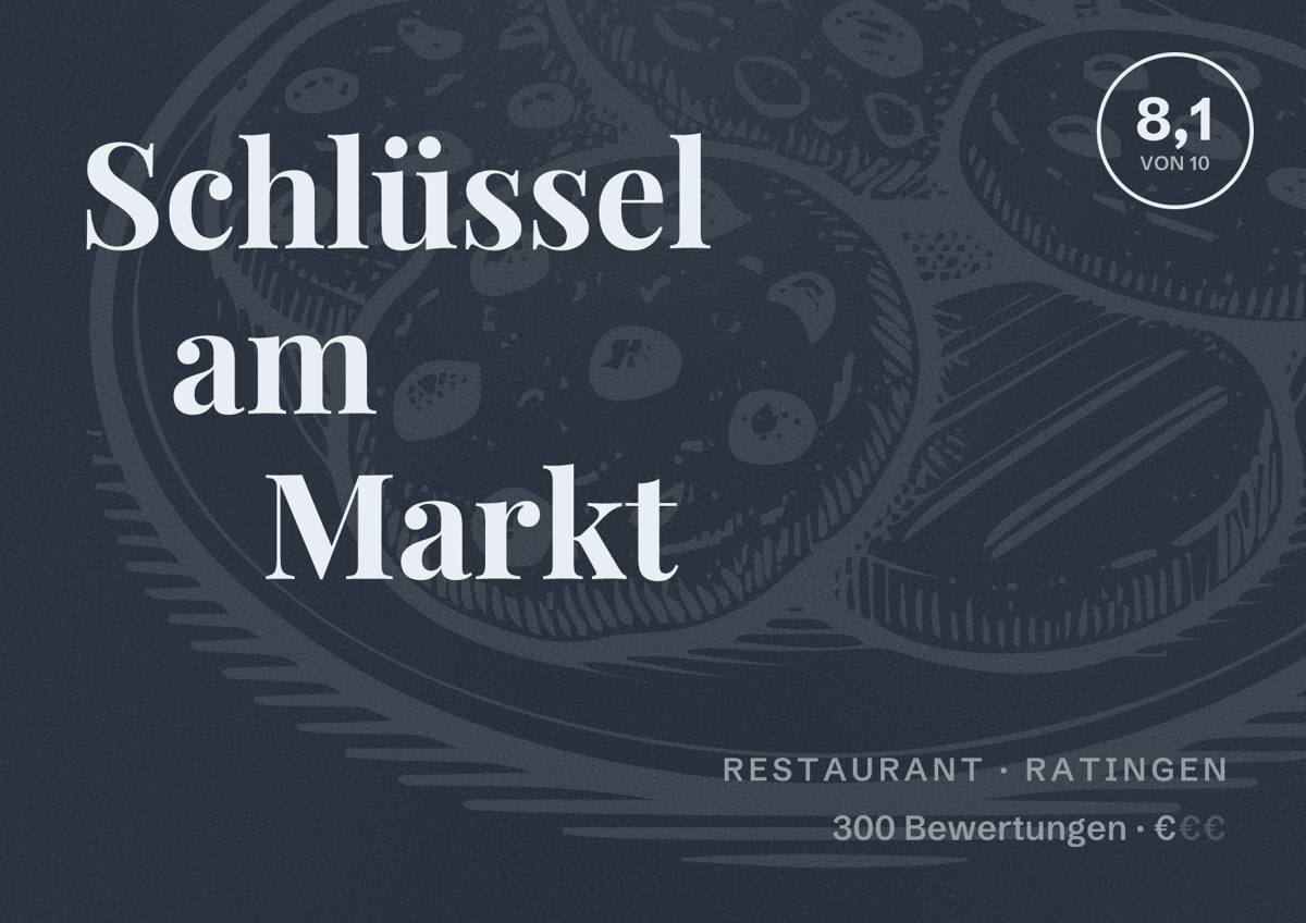 Illustriertes Poster von Schlüssel am Markt, Restaurant in Ratingen: Bewertung 8,1 von 10 aus 300 Bewertungen, Preisniveau €