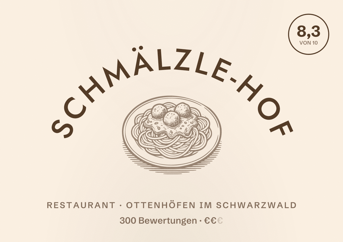Illustriertes Poster von Schmälzle-Hof, Restaurant in Ottenhöfen im Schwarzwald: Bewertung 8,3 von 10 aus 300 Bewertungen, Preisniveau €€