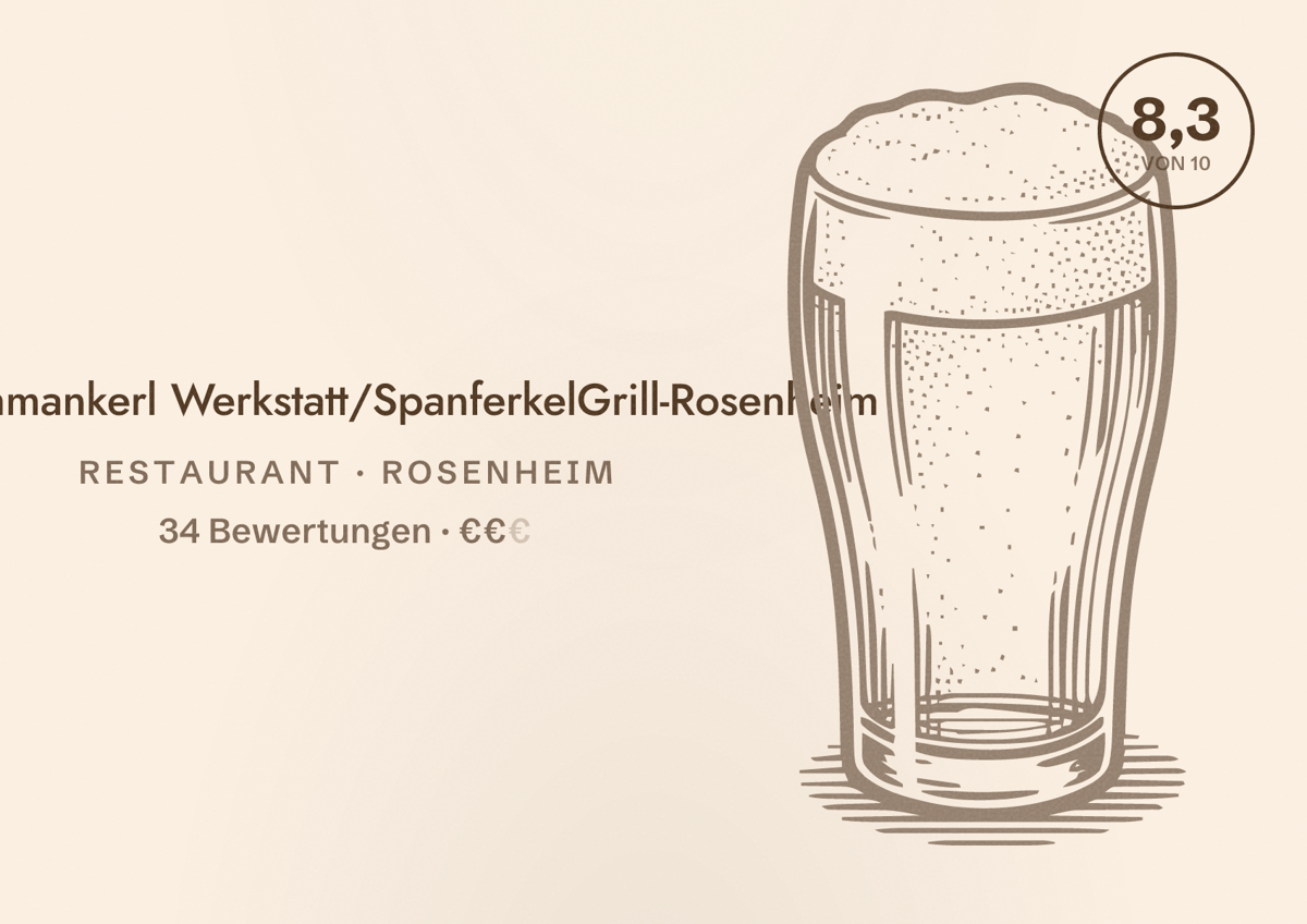 Illustriertes Poster von Schmankerl Werkstatt/SpanferkelGrill-Rosenheim, Restaurant in Rosenheim: Bewertung 8,3 von 10 aus 34 Bewertungen, Preisniveau €€