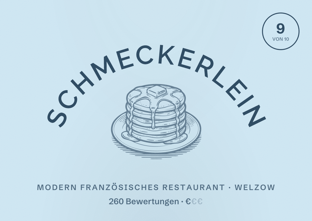 Illustriertes Poster von Schmeckerlein, Modern französisches Restaurant in Welzow: Bewertung 9 von 10 aus 260 Bewertungen, Preisniveau €