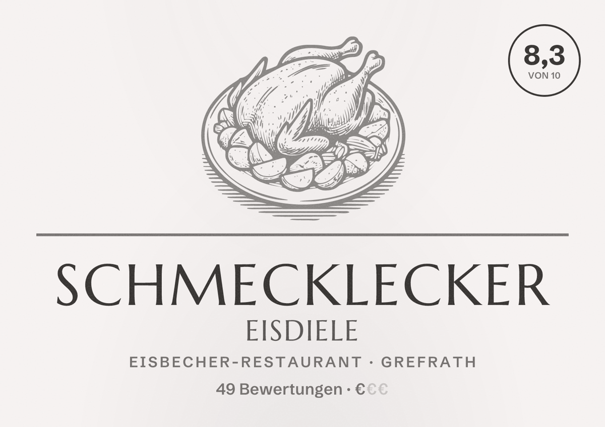Illustriertes Poster von Schmecklecker Eisdiele, Eisbecher-Restaurant in Grefrath: Bewertung 8,3 von 10 aus 49 Bewertungen, Preisniveau €
