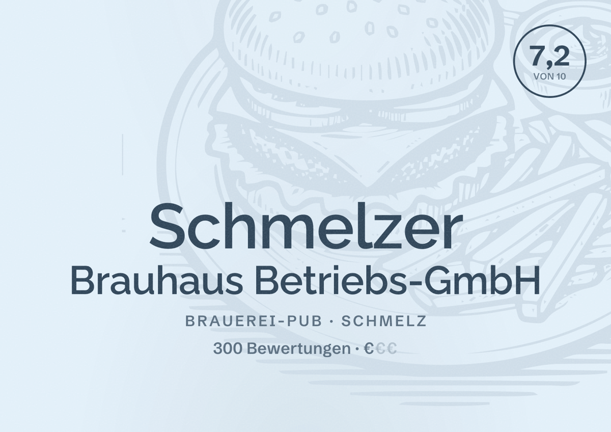 Illustriertes Poster von Schmelzer Brauhaus Betriebs-GmbH, Brauerei-Pub in Schmelz: Bewertung 7,2 von 10 aus 300 Bewertungen, Preisniveau €