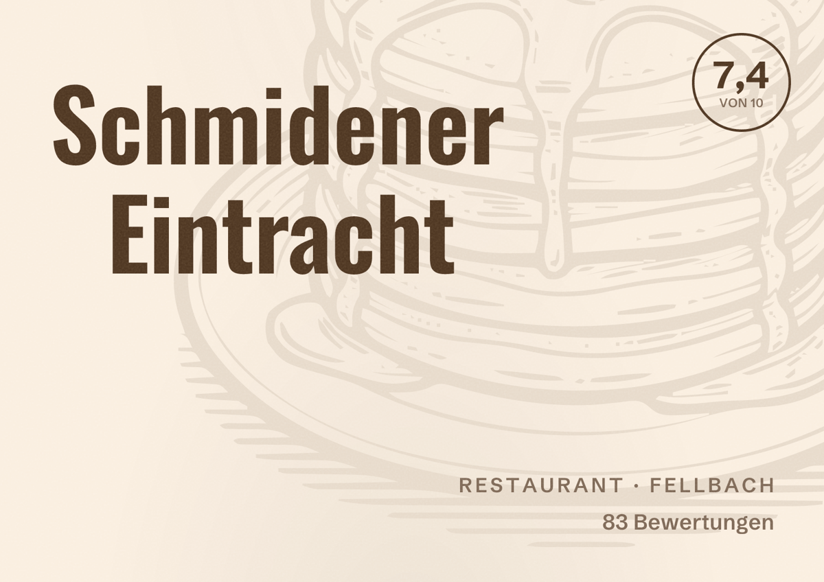Illustriertes Poster von Schmidener Eintracht, Restaurant in Fellbach: Bewertung 7,4 von 10 aus 83 Bewertungen
