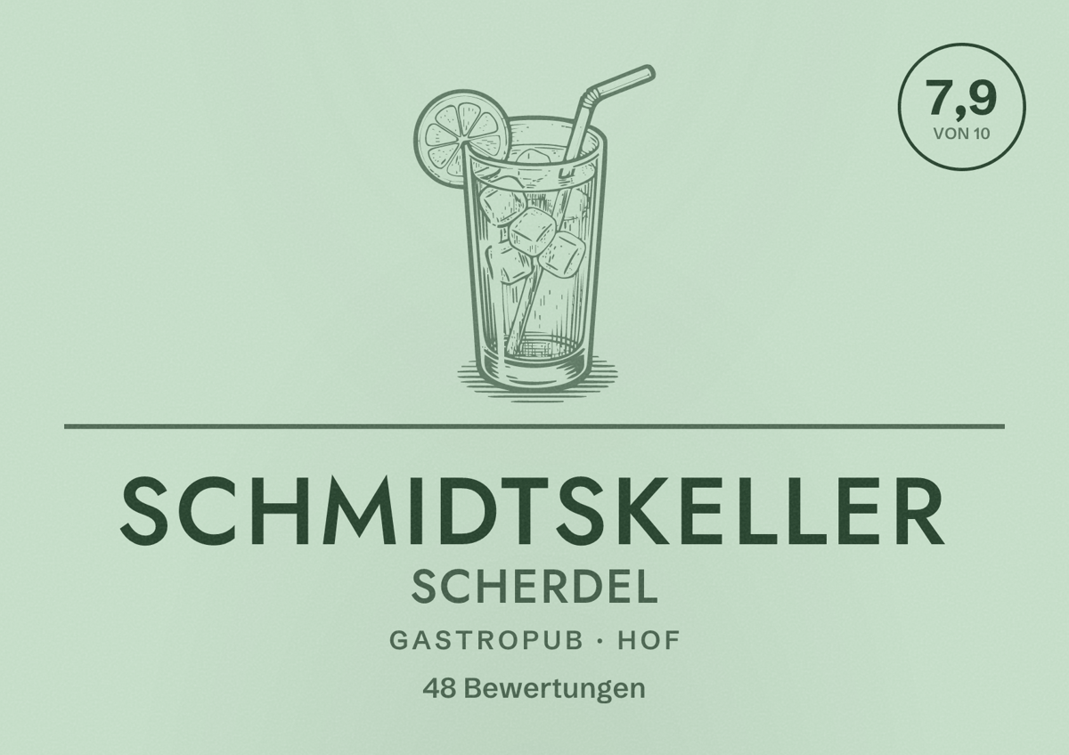 Illustriertes Poster von Schmidtskeller Scherdel, Gastropub in Hof: Bewertung 7,9 von 10 aus 48 Bewertungen