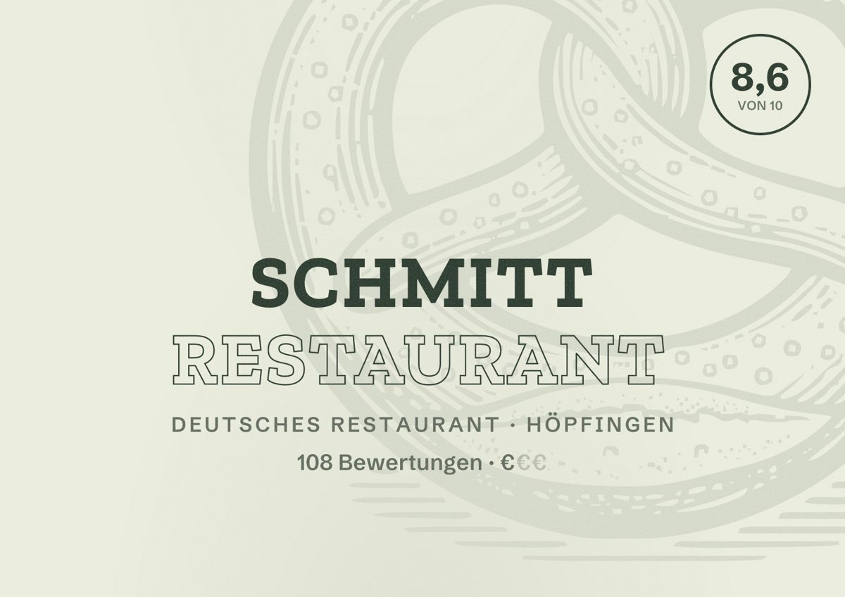 Illustriertes Poster von SCHMITT Restaurant, Deutsches Restaurant in Höpfingen: Bewertung 8,6 von 10 aus 108 Bewertungen, Preisniveau €