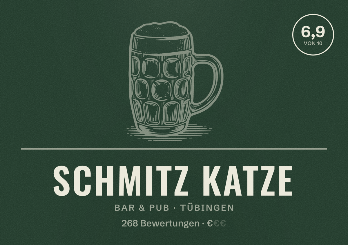 Illustriertes Poster von Schmitz Katze, Bar & Pub in Tübingen: Bewertung 6,9 von 10 aus 268 Bewertungen, Preisniveau €