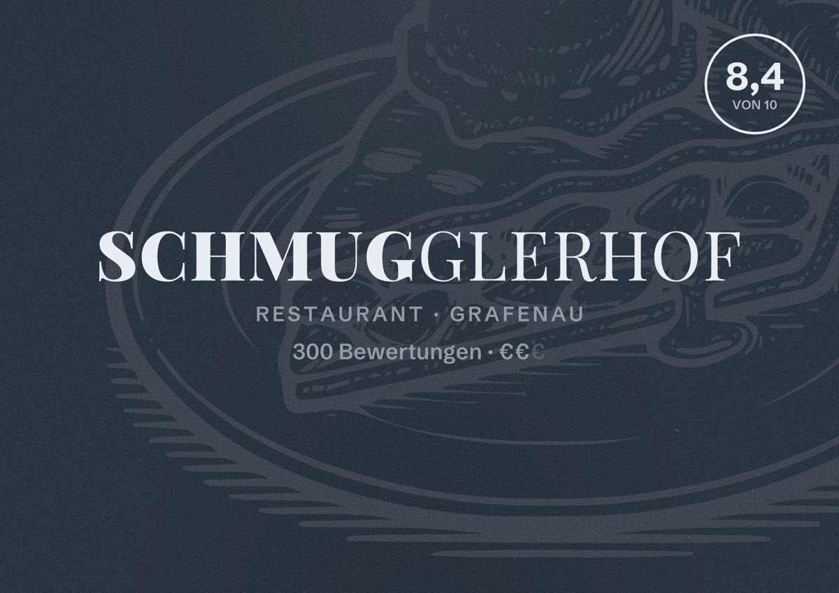 Illustriertes Poster von Schmugglerhof, Restaurant in Grafenau: Bewertung 8,4 von 10 aus 300 Bewertungen, Preisniveau €€
