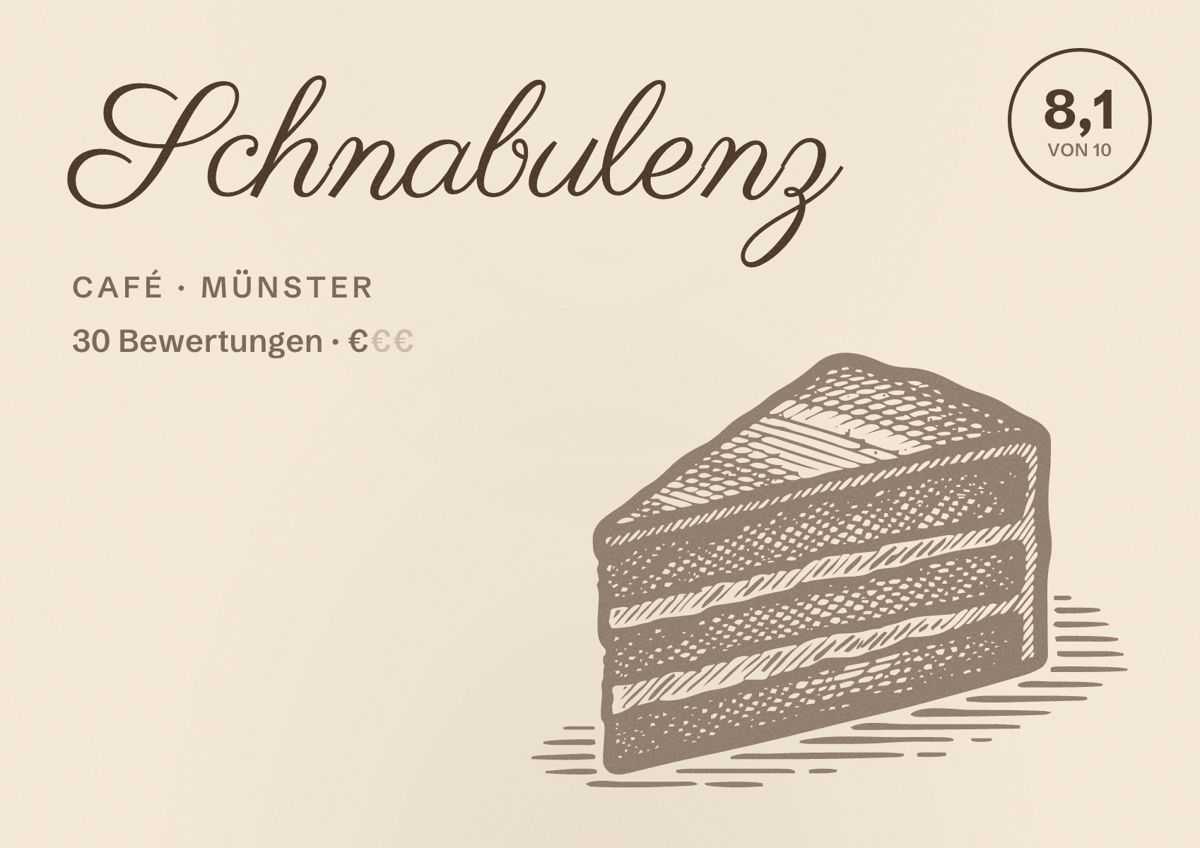 Illustriertes Poster von Schnabulenz, Café in Münster: Bewertung 8,1 von 10 aus 30 Bewertungen, Preisniveau €