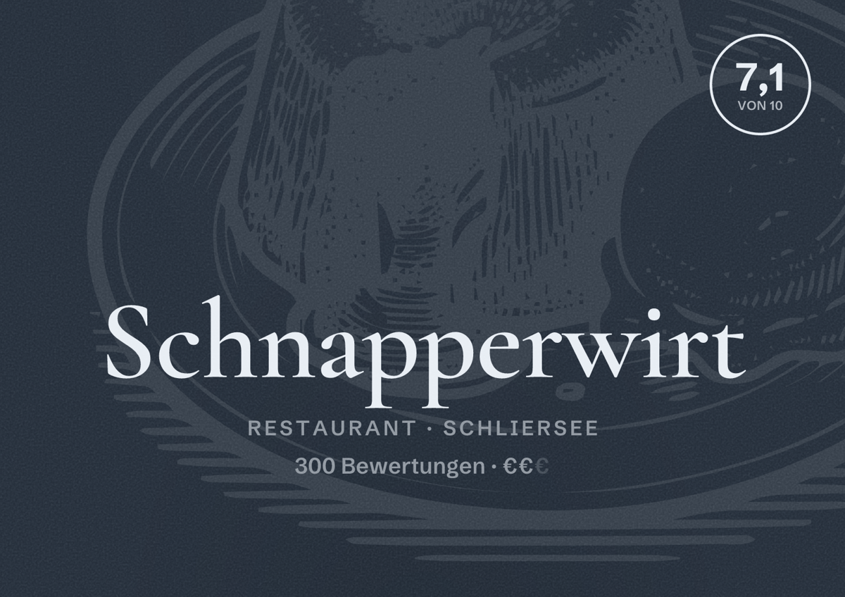 Illustriertes Poster von Schnapperwirt, Restaurant in Schliersee: Bewertung 7,1 von 10 aus 300 Bewertungen, Preisniveau €€