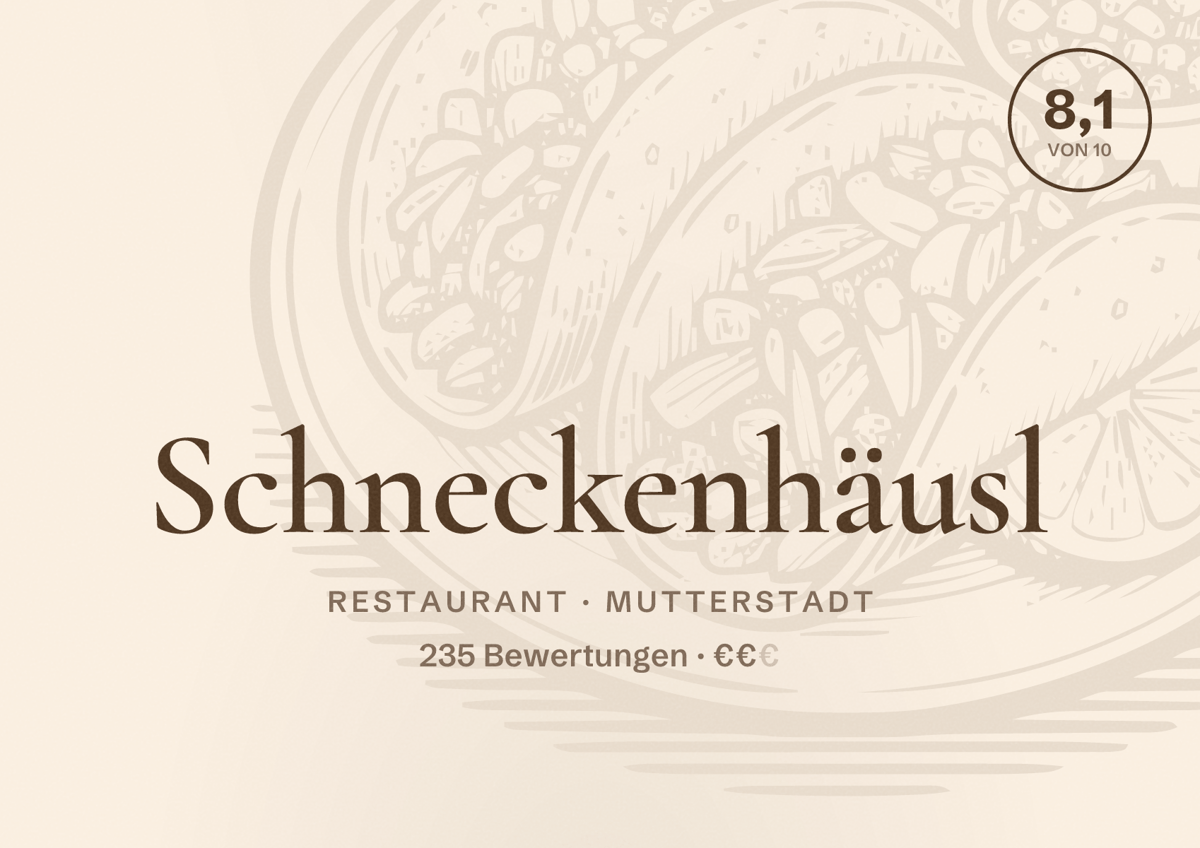 Illustriertes Poster von Schneckenhäusl, Restaurant in Mutterstadt: Bewertung 8,1 von 10 aus 235 Bewertungen, Preisniveau €€