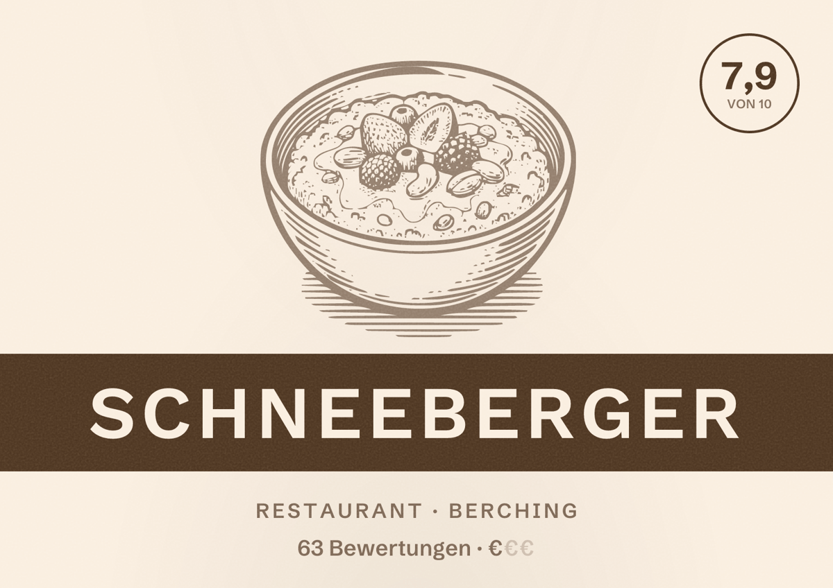 Illustriertes Poster von Schneeberger, Restaurant in Berching: Bewertung 7,9 von 10 aus 63 Bewertungen, Preisniveau €
