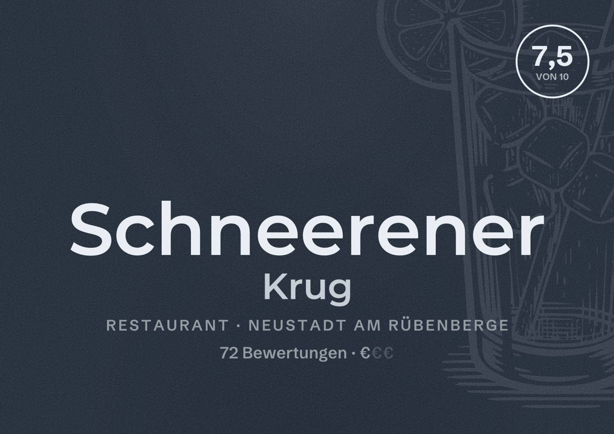 Illustriertes Poster von Schneerener Krug, Restaurant in Neustadt am Rübenberge: Bewertung 7,5 von 10 aus 72 Bewertungen, Preisniveau €