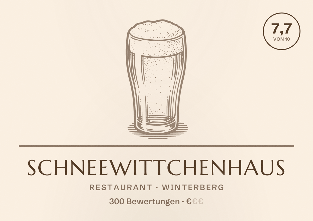 Illustriertes Poster von Schneewittchenhaus, Restaurant in Winterberg: Bewertung 7,7 von 10 aus 300 Bewertungen, Preisniveau €