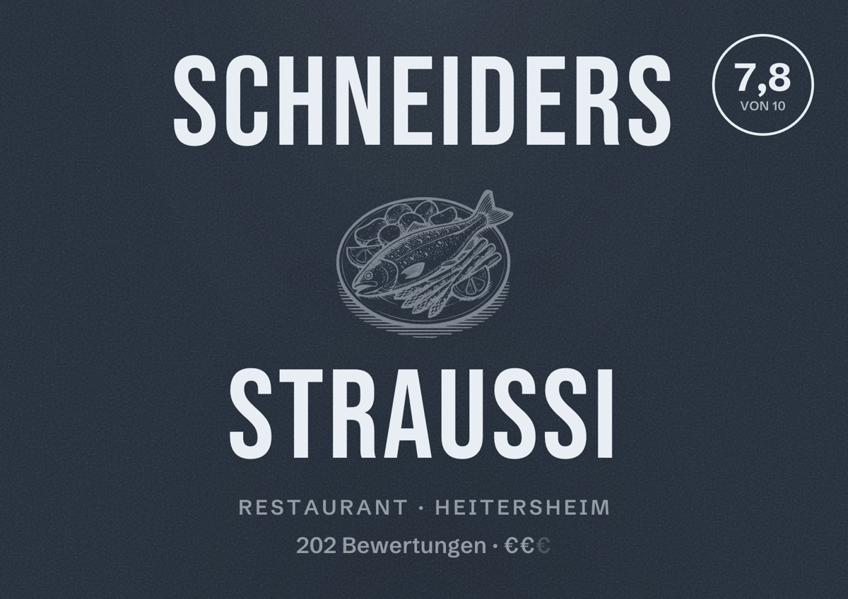 Illustriertes Poster von Schneiders Straußi, Restaurant in Heitersheim: Bewertung 7,8 von 10 aus 202 Bewertungen, Preisniveau €€