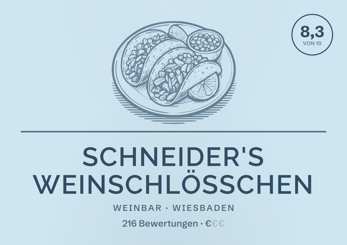 Illustriertes Poster von Schneider's Weinschlösschen, Weinbar in Wiesbaden: Bewertung 8,3 von 10 aus 216 Bewertungen, Preisniveau €