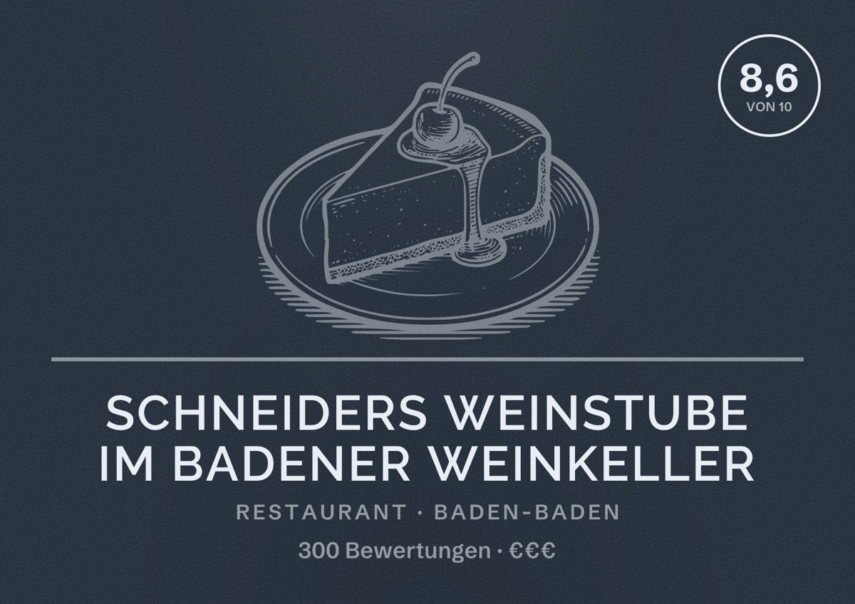 Illustriertes Poster von Schneiders Weinstube im Badener Weinkeller, Restaurant in Baden-Baden: Bewertung 8,6 von 10 aus 300 Bewertungen, Preisniveau €€€