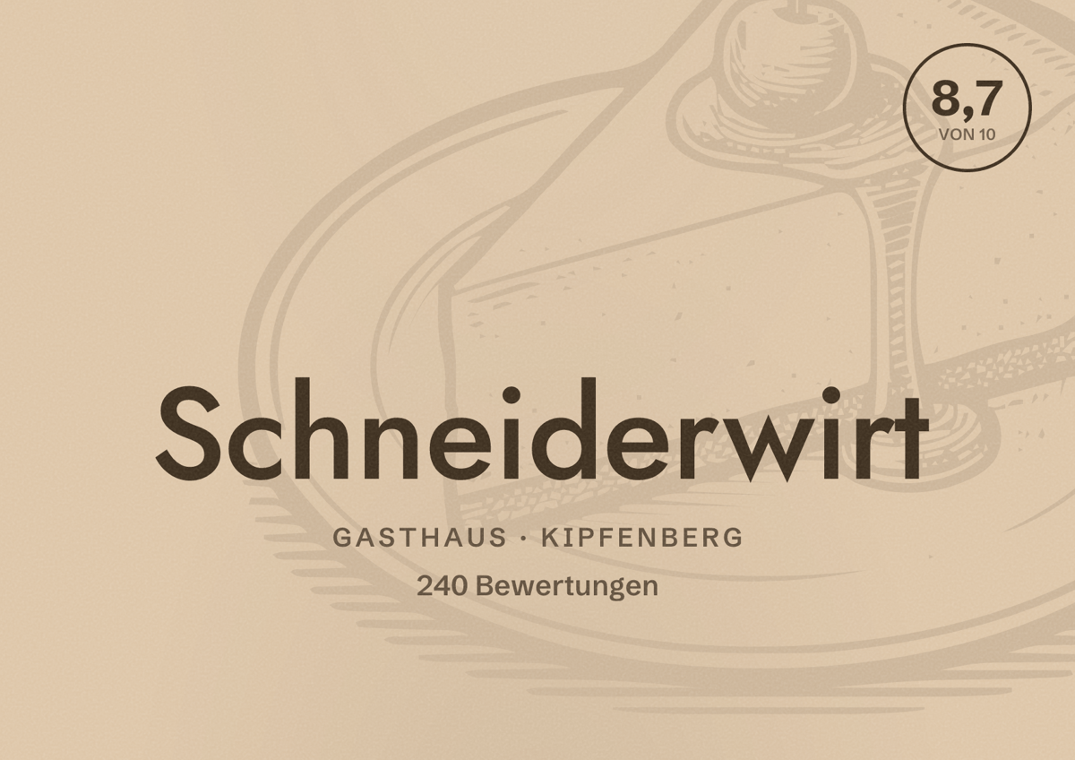 Illustriertes Poster von Schneiderwirt, Gasthaus in Kipfenberg: Bewertung 8,7 von 10 aus 240 Bewertungen
