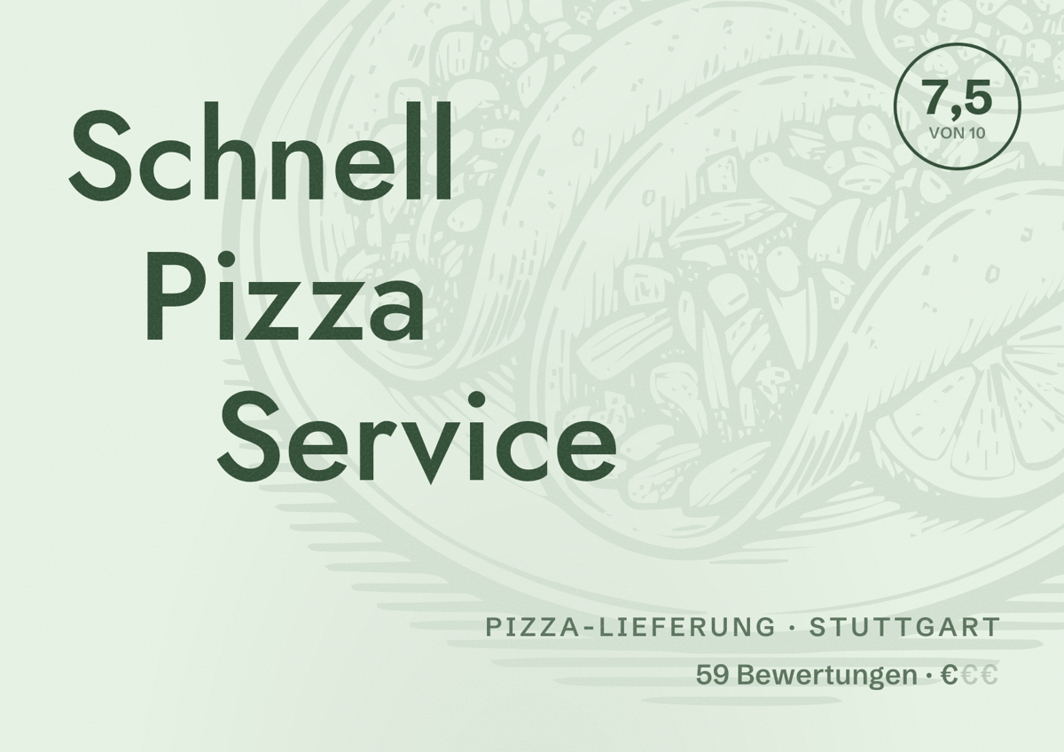 Illustriertes Poster von Schnell Pizza Service, Pizza-Lieferung in Stuttgart: Bewertung 7,5 von 10 aus 59 Bewertungen, Preisniveau €