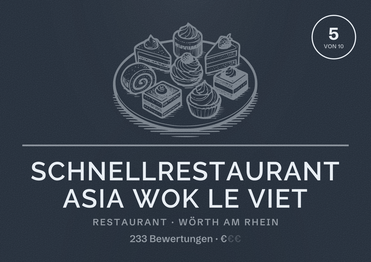 Illustriertes Poster von Schnellrestaurant Asia Wok Le Viet, Restaurant in Wörth am Rhein: Bewertung 5 von 10 aus 233 Bewertungen, Preisniveau €