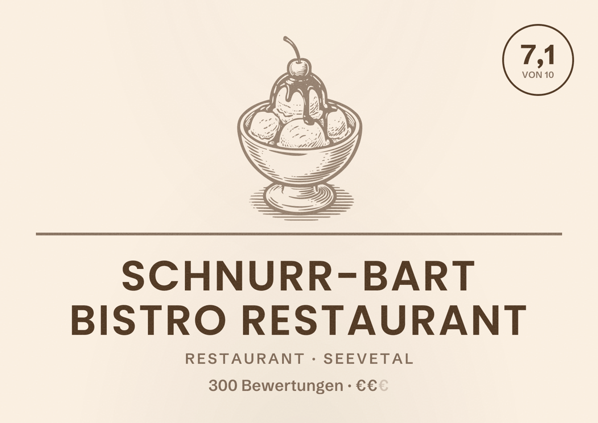 Illustriertes Poster von Schnurr-Bart Bistro Restaurant, Restaurant in Seevetal: Bewertung 7,1 von 10 aus 300 Bewertungen, Preisniveau €€