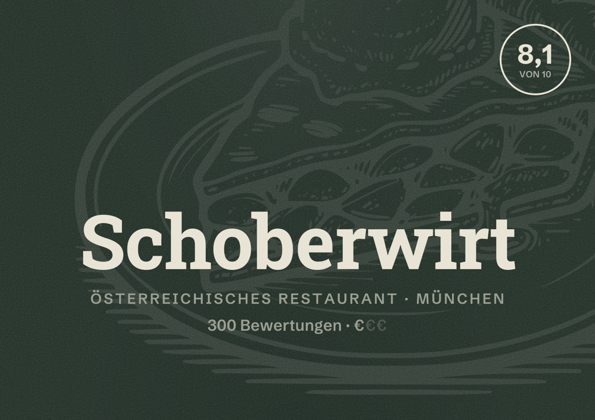Illustriertes Poster von Schoberwirt, Österreichisches Restaurant in München: Bewertung 8,1 von 10 aus 300 Bewertungen, Preisniveau €