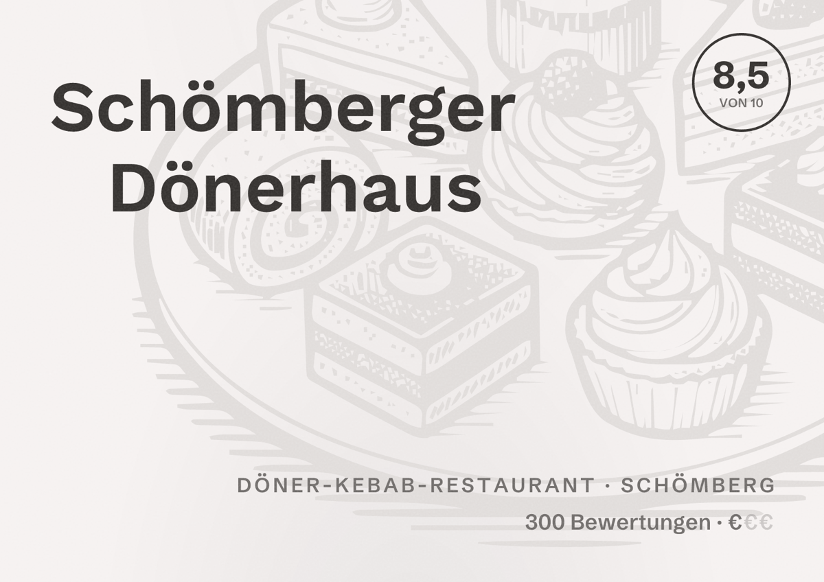 Illustriertes Poster von Schömberger Dönerhaus, Döner-Kebab-Restaurant in Schömberg: Bewertung 8,5 von 10 aus 300 Bewertungen, Preisniveau €