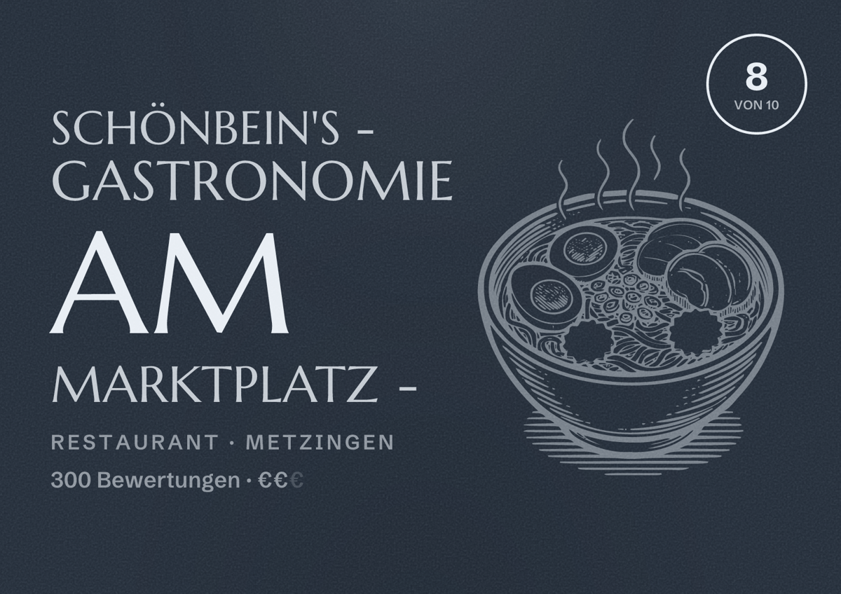 Illustriertes Poster von Schönbein's - Gastronomie am Marktplatz -, Restaurant in Metzingen: Bewertung 8 von 10 aus 300 Bewertungen, Preisniveau €€