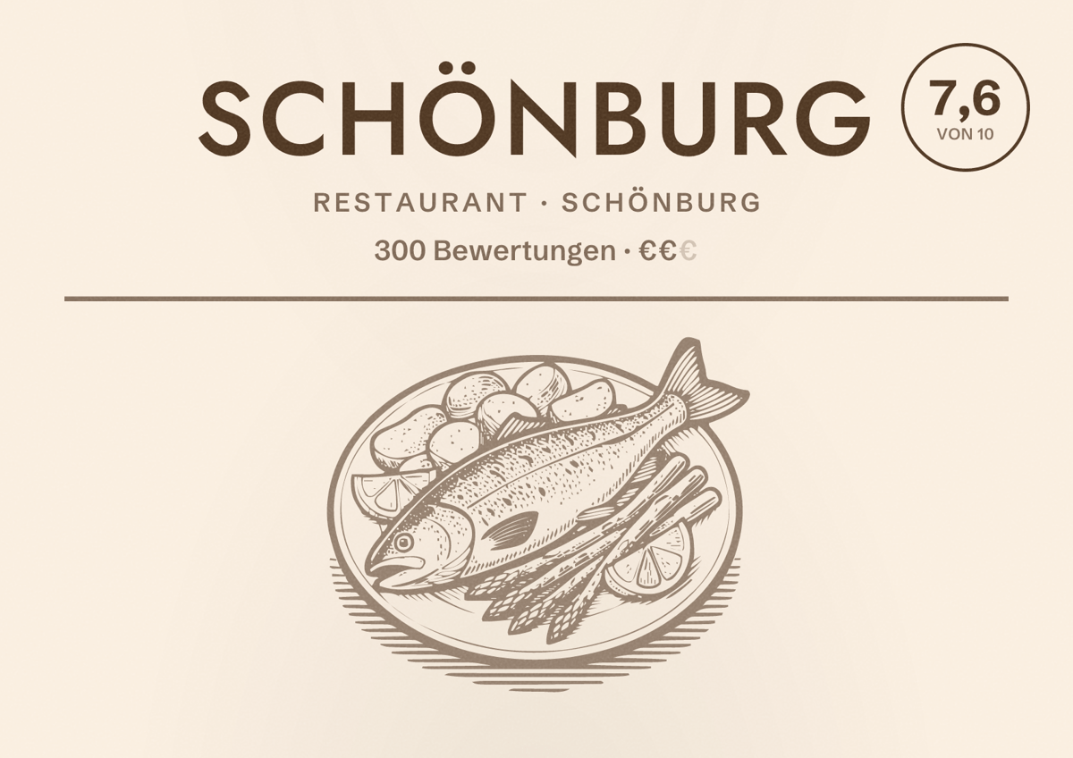 Illustriertes Poster von Schönburg, Restaurant in Schönburg: Bewertung 7,6 von 10 aus 300 Bewertungen, Preisniveau €€