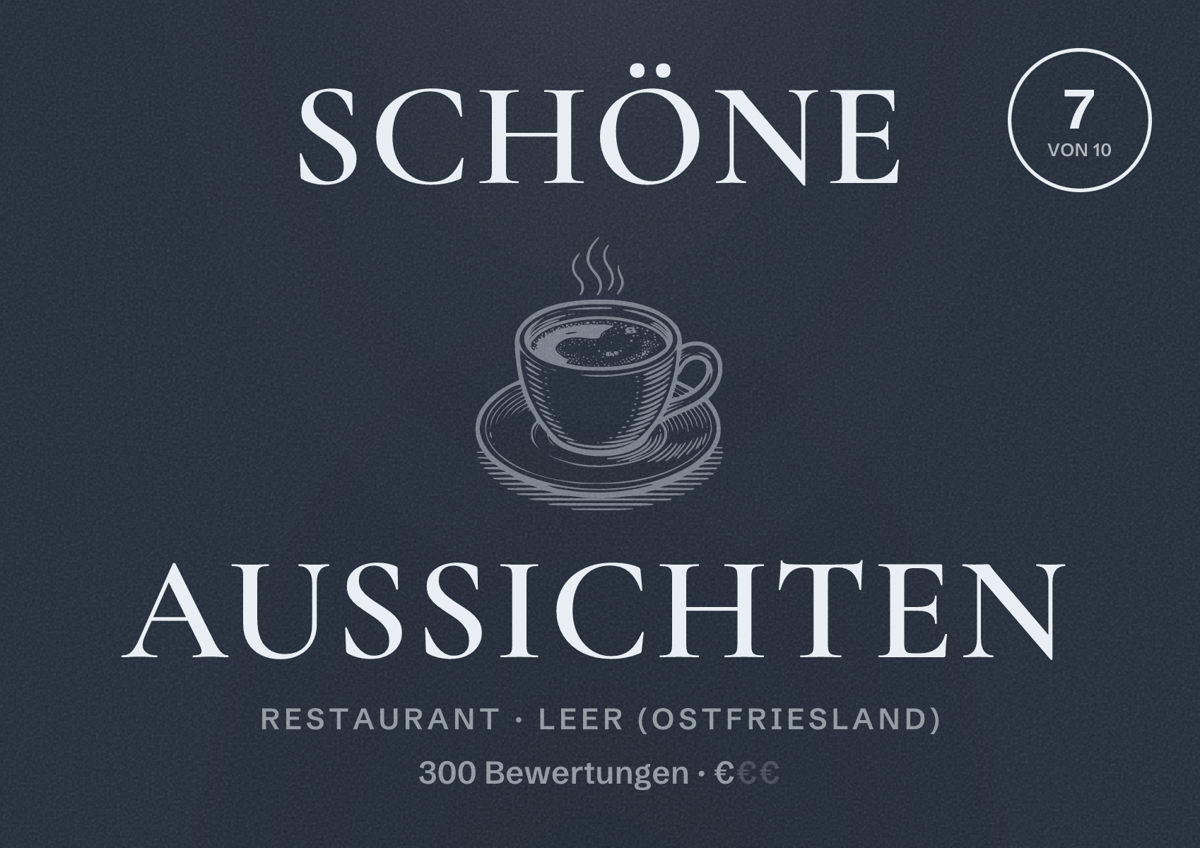 Illustriertes Poster von Schöne Aussichten, Restaurant in Leer (Ostfriesland): Bewertung 7 von 10 aus 300 Bewertungen, Preisniveau €