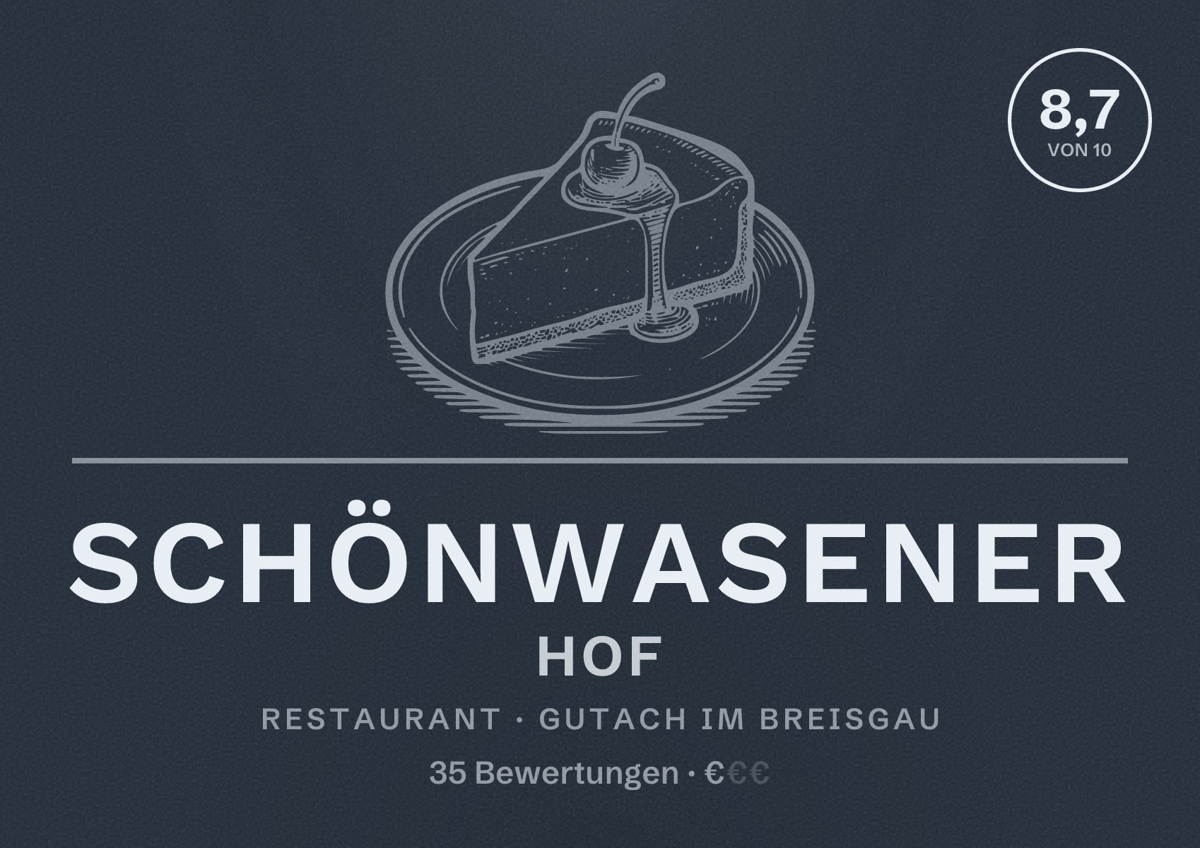 Illustriertes Poster von Schönwasener Hof, Restaurant in Gutach im Breisgau: Bewertung 8,7 von 10 aus 35 Bewertungen, Preisniveau €