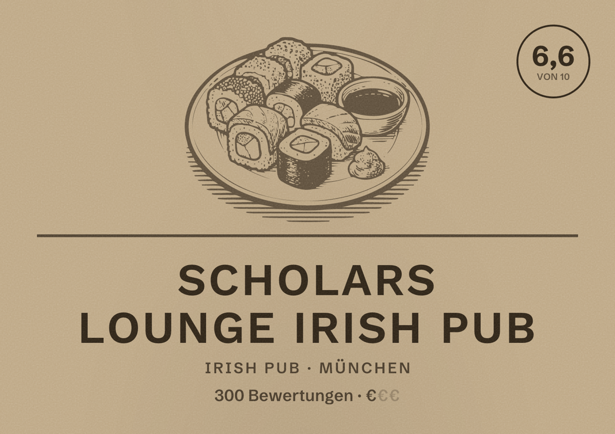Illustriertes Poster von Scholars Lounge Irish Pub, Irish Pub in München: Bewertung 6,6 von 10 aus 300 Bewertungen, Preisniveau €