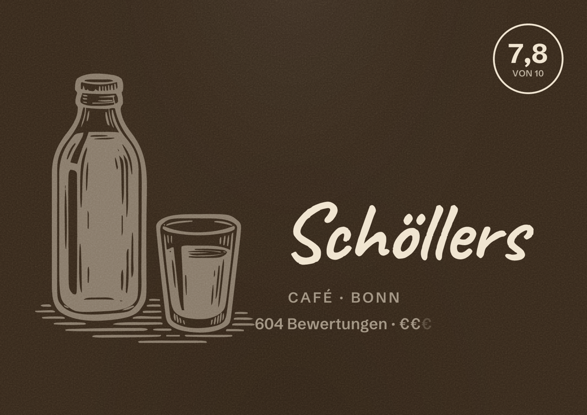 Illustriertes Poster von Schöllers, Café in Bonn: Bewertung 7,8 von 10 aus 604 Bewertungen, Preisniveau €€