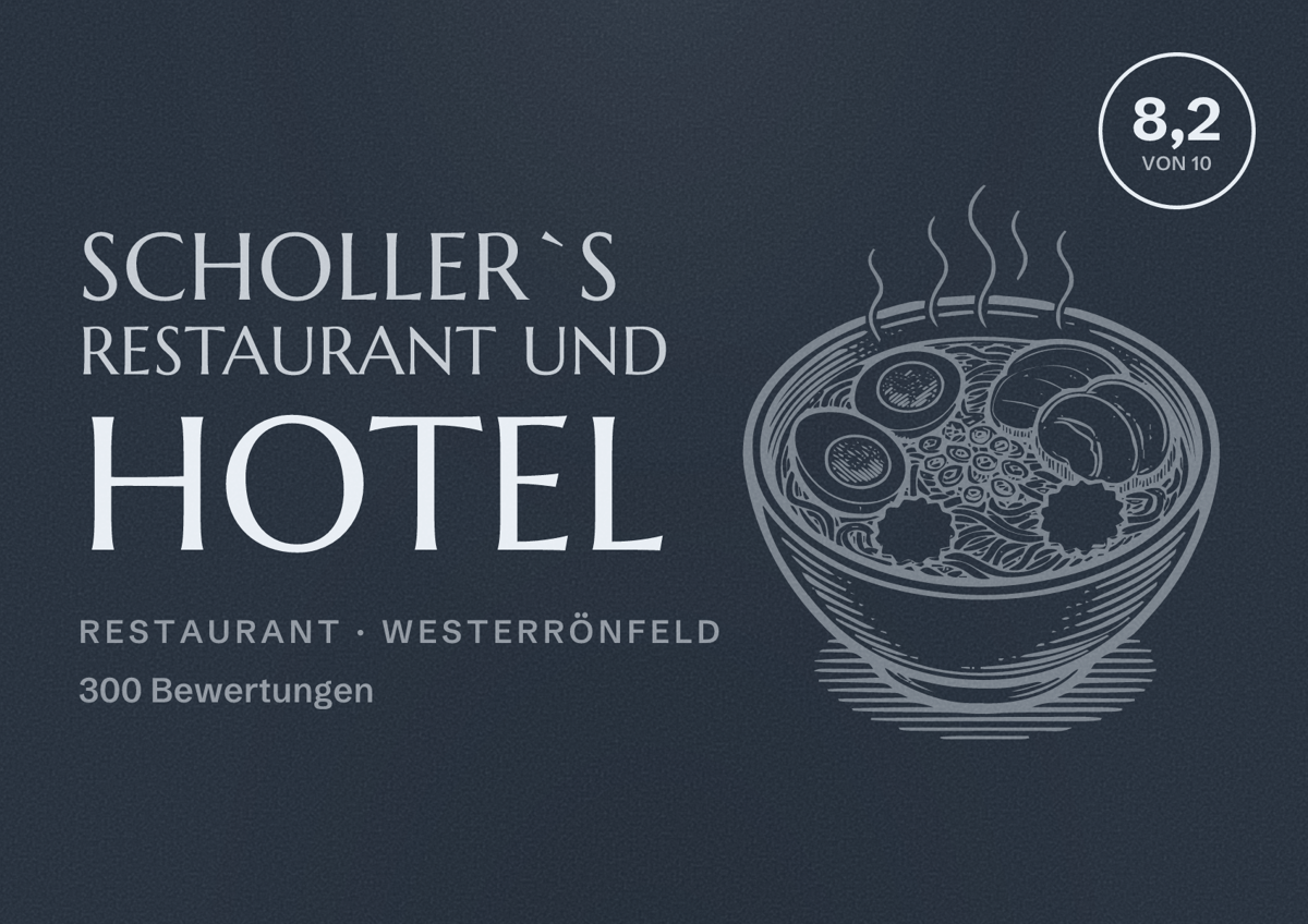 Illustriertes Poster von SCHOLLER`S Restaurant und Hotel, Restaurant in Westerrönfeld: Bewertung 8,2 von 10 aus 300 Bewertungen